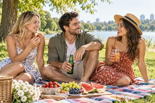 Three people spending time together outdoors